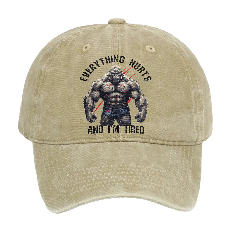 Everything Hurts And I'm Tired Vintage Print Cap - Khaki - one size - image 1