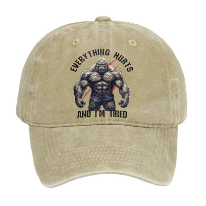 Everything Hurts And I'm Tired Vintage Print Cap - Khaki - one size - image 1
