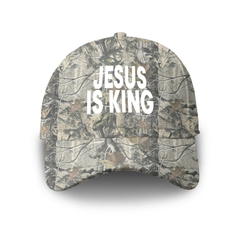 Unisex Jesus Is King Dead Leaves Camouflage Print Cap - Green - one size - image 1