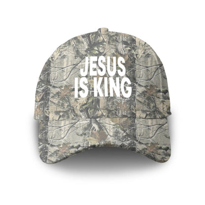 Unisex Jesus Is King Dead Leaves Camouflage Print Cap - Green - one size - image 1