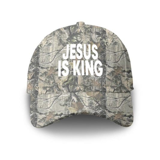 Unisex Jesus Is King Dead Leaves Camouflage Print Cap - Green - one size - image 1