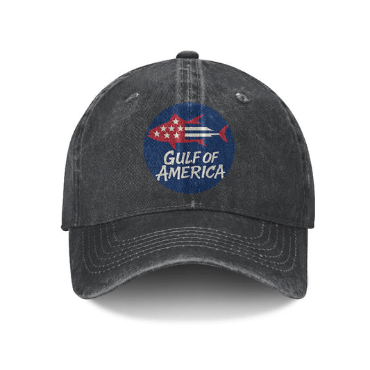 Gulf Of America Flag Fish Print Washed Cap - Black - one size - image 1