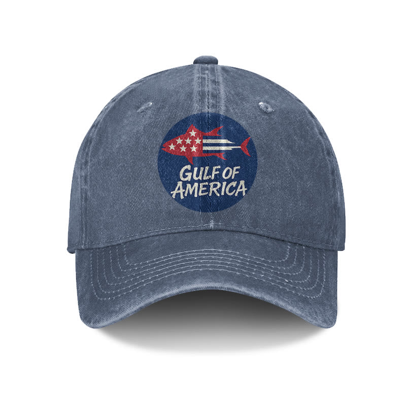 Gulf Of America Flag Fish Print Washed Cap - Blue - one size - image 7