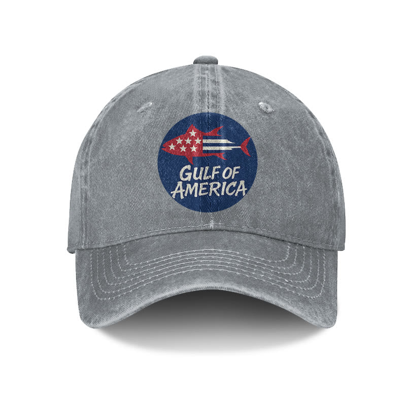 Gulf Of America Flag Fish Print Washed Cap - Grey - one size - image 9