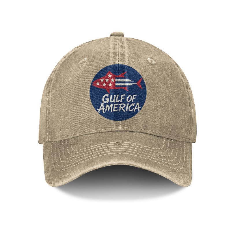 Gulf Of America Flag Fish Print Washed Cap - Khaki - one size - image 3