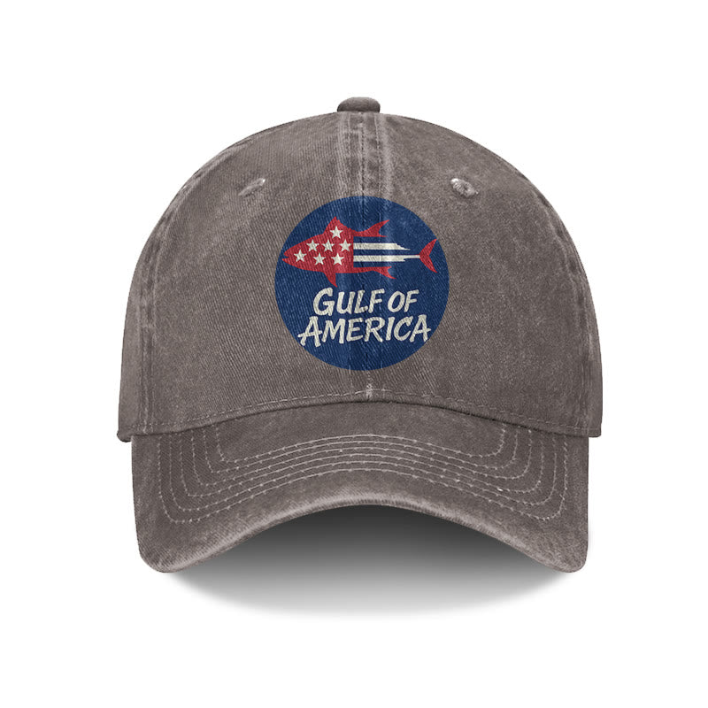 Gulf Of America Flag Fish Print Washed Cap - Coffee - one size - image 5