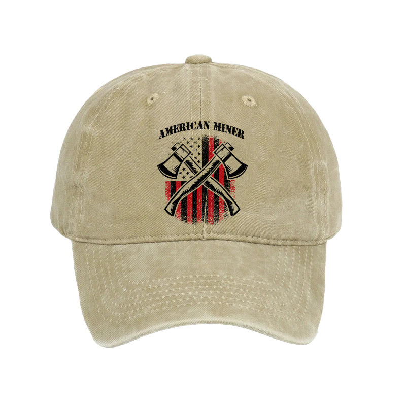 American Flag Miner Print Washed Cap - Khaki - one size - image 1