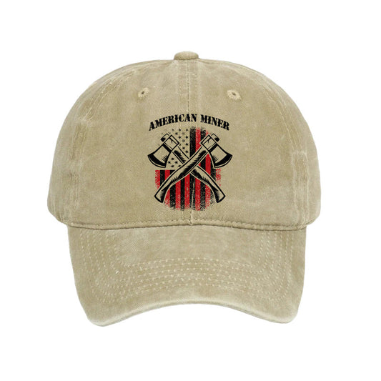 American Flag Miner Print Washed Cap - Khaki - one size - image 1