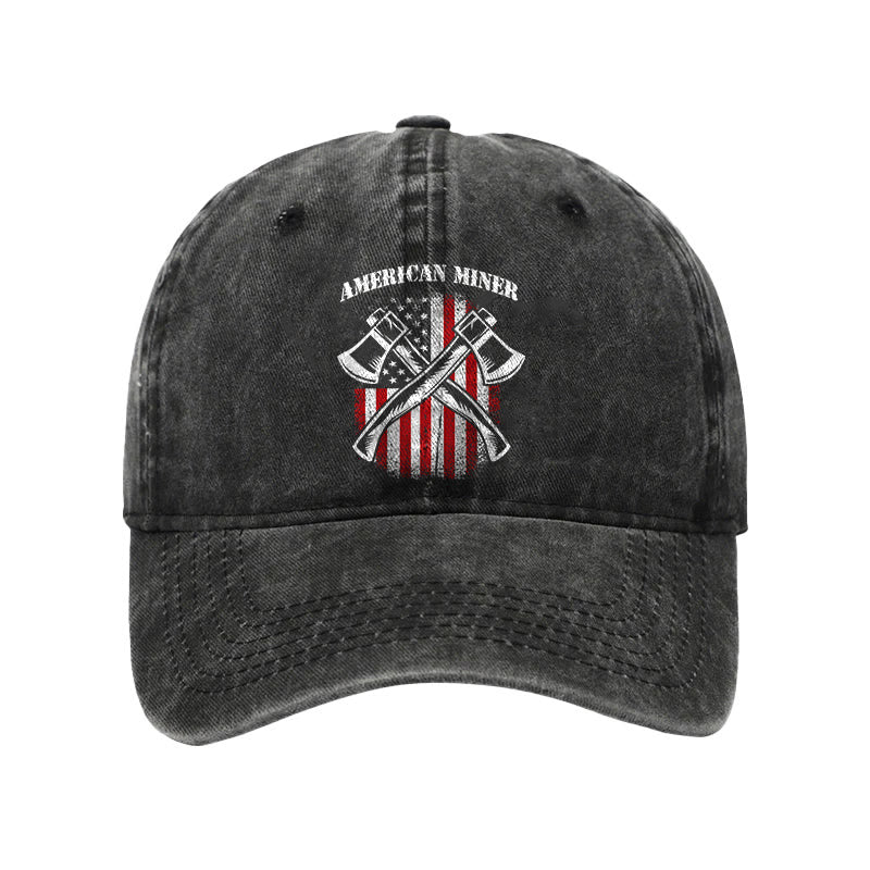 American Flag Miner Print Washed Cap - Black - one size - image 2