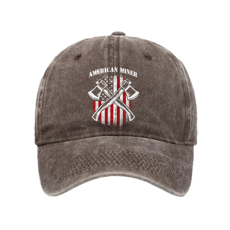 American Flag Miner Print Washed Cap - Coffee - one size - image 5