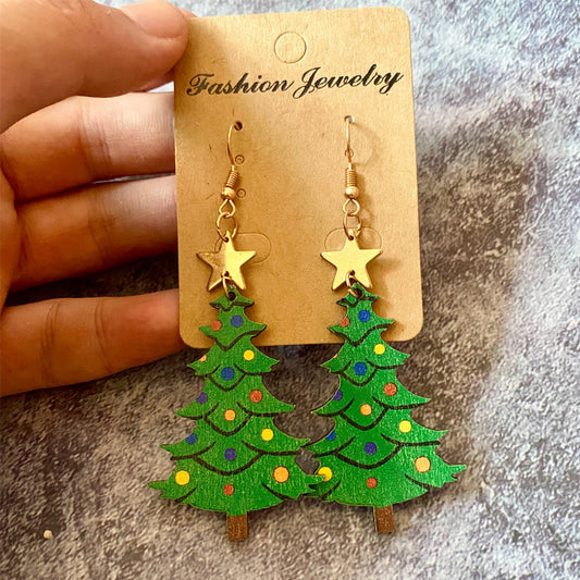 Vintage Christmas Patchwork Earrings - Green - one size - image 1