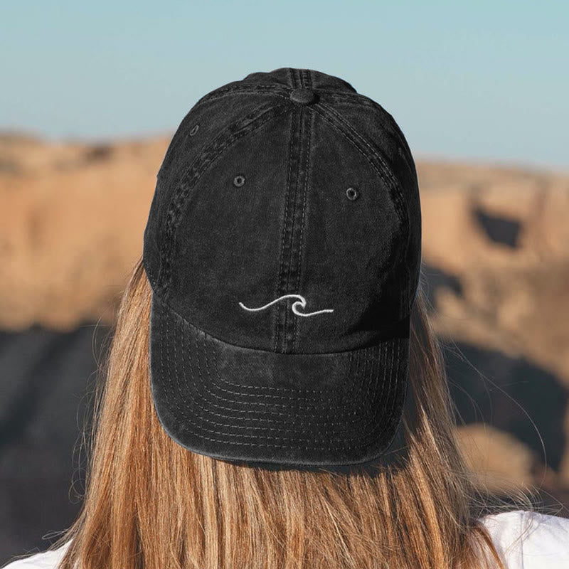 Wave Print Washed Cap - Black - One size - image 3
