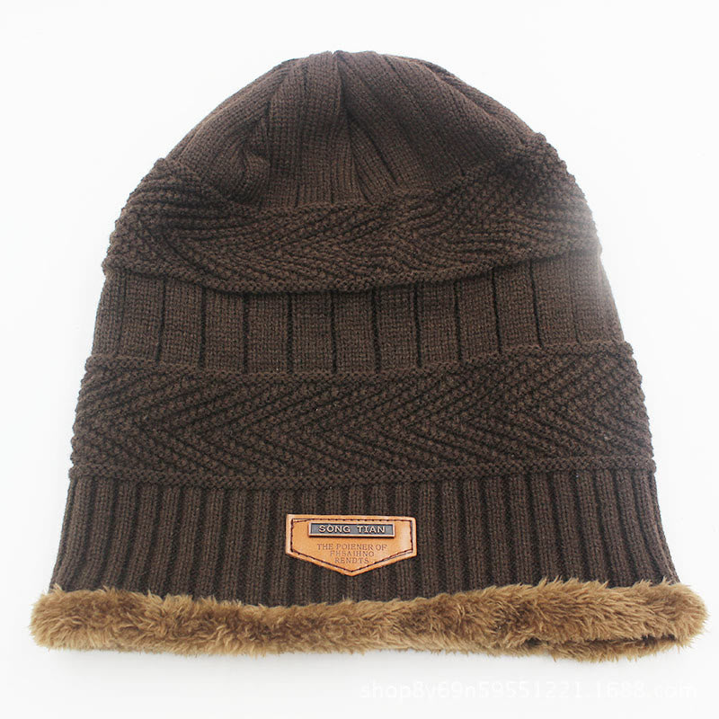 Wool Thick Fleece Knitted Hat - Coffee - one size - image 4