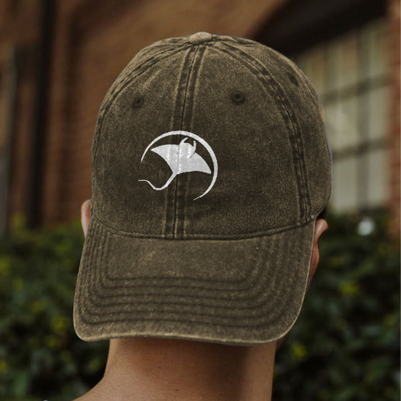 Manta Ray Ocean Inspired Print Washed Cap - Khaki - One size - image 3