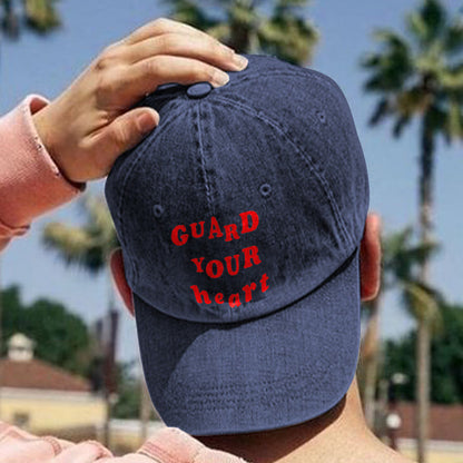 Guard Your Heart Print Washed Cap - Navy Blue - one size - image 1