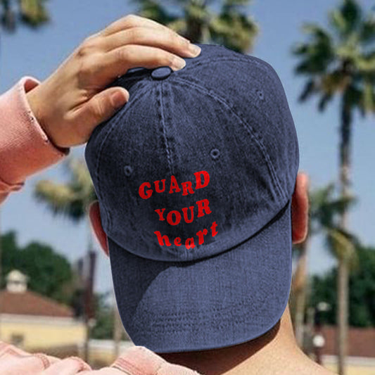Guard Your Heart Print Washed Cap - Navy Blue - one size - image 1