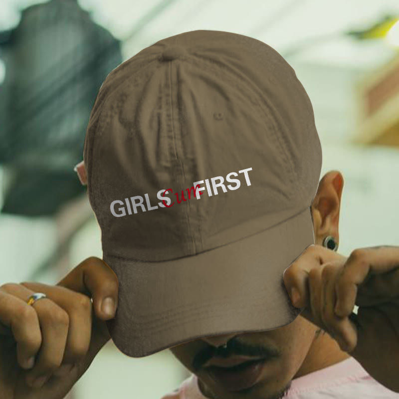 Girls Cum First Print Washed Cap - Khaki - one size - image 2