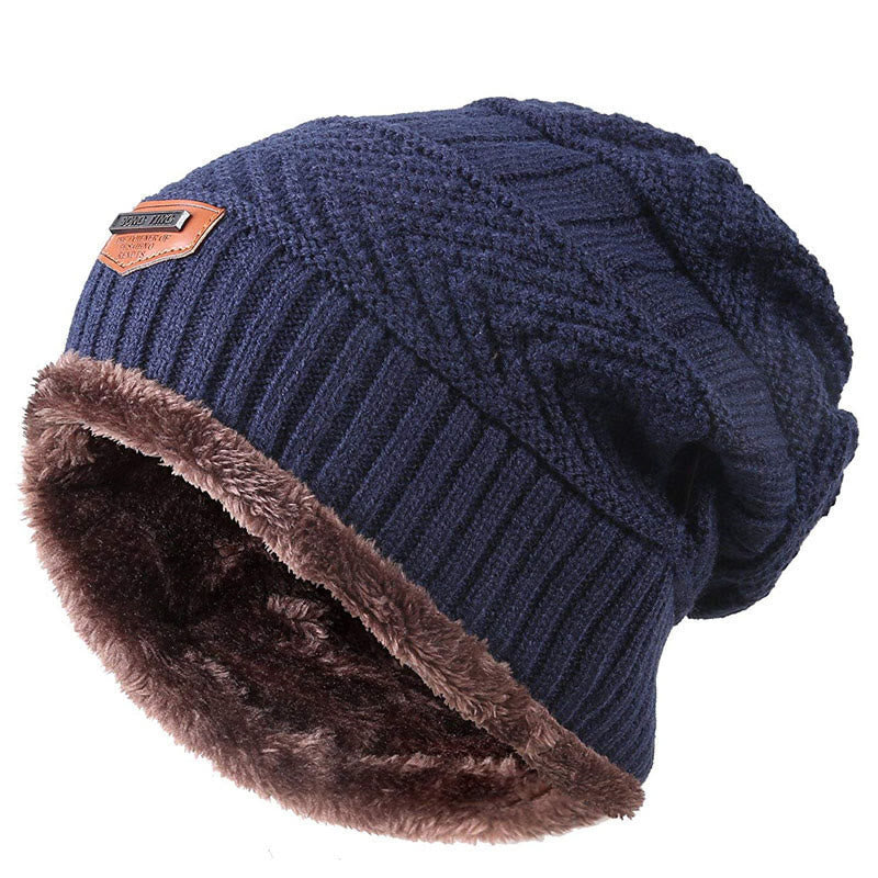 Wool Thick Fleece Knitted Hat - Navy Blue - one size - image 1