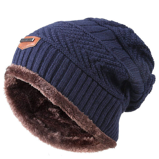 Wool Thick Fleece Knitted Hat - Navy Blue - one size - image 1