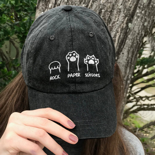 Cute Cat Paw Print Washed Cap - Black - One size - image 1