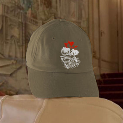 Kissing Skull Print Washed Cap - Khaki - one size - image 2