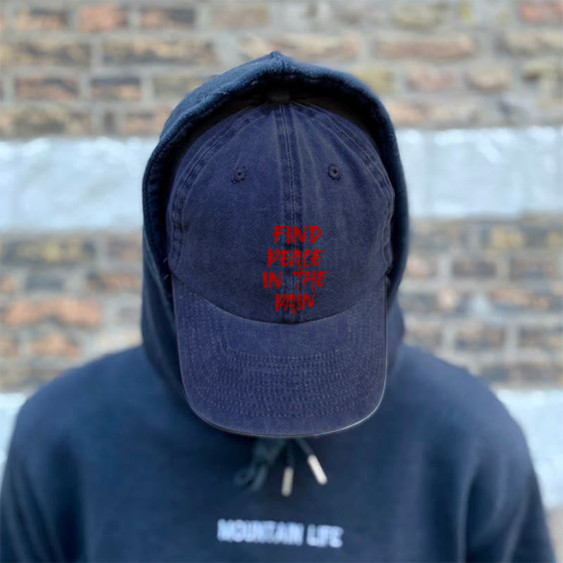Find Peace In The Pain Print Washed Cap - Navy Blue - one size - image 3