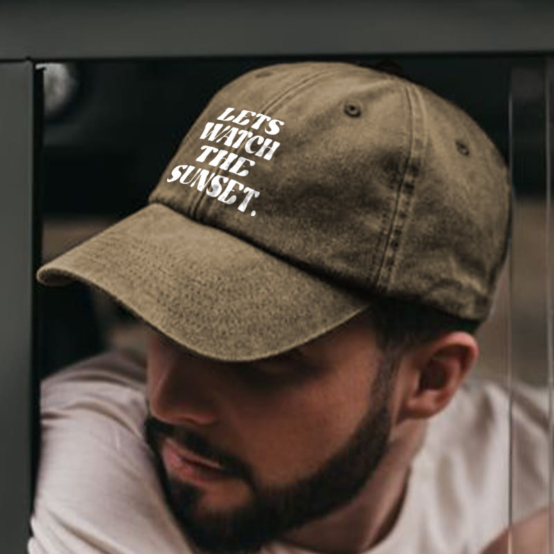 Lets Watch The Sunset Print Washed Cap - Khaki - one size - image 2