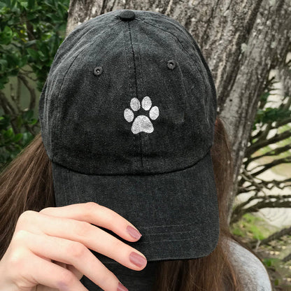 Cute Cat Paw Print Washed Baseball Cap - Black - one size - image 1