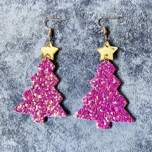 Women's Shiny Christmas Tree Fashion Earrings - Rose - one size - image 1