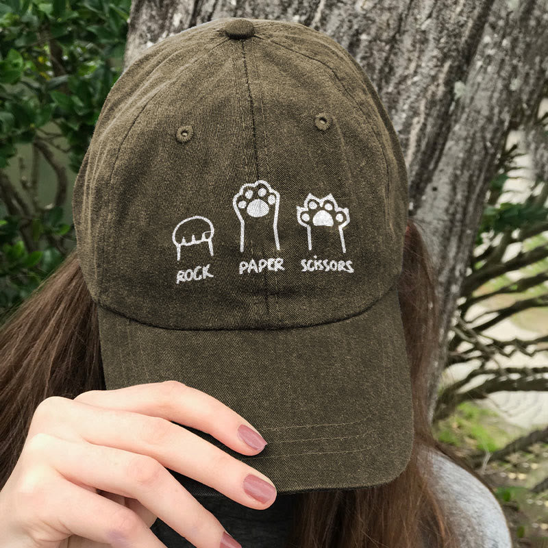 Cute Cat Paw Print Washed Cap - Khaki - One size - image 2