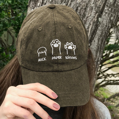 Cute Cat Paw Print Washed Cap - Khaki - One size - image 2