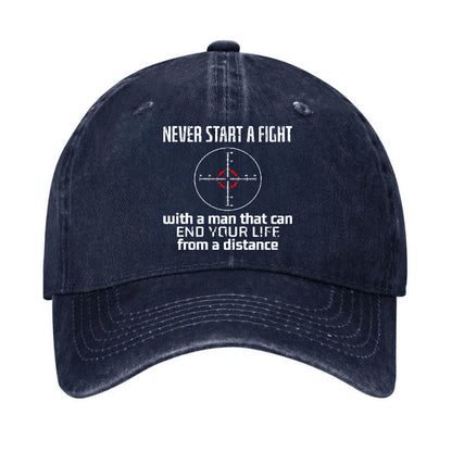 Never Start A Fight With A Man That Can End Your Life From A Distance Cap - Navy Blue - one size - image 3