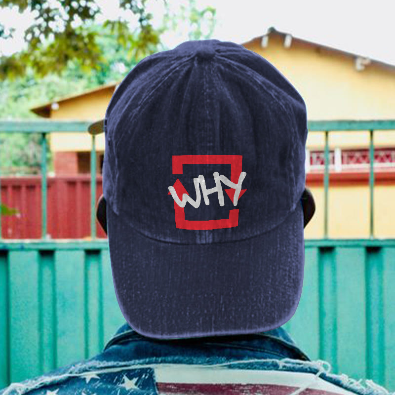Why Print Washed Cap - Navy Blue - one size - image 2