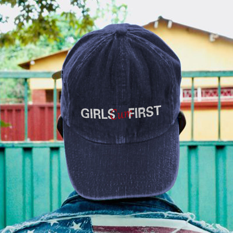 Girls Cum First Print Washed Cap - Navy Blue - one size - image 3