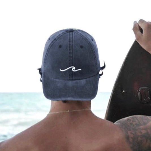 Wave Print Washed Cap - Navy Blue - One size - image 1