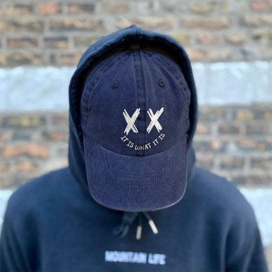It Is What It Is Print Washed Cap - Navy Blue - one size - image 1