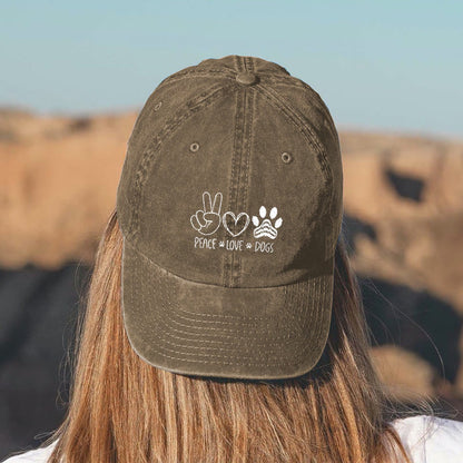 Peace Love Dogs Print Washed Baseball Cap - Khaki - one size - image 3