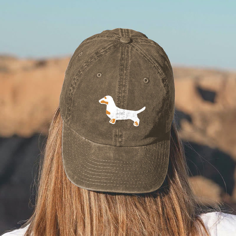 Dachshund Print Washed Baseball Cap - Khaki - one size - image 1