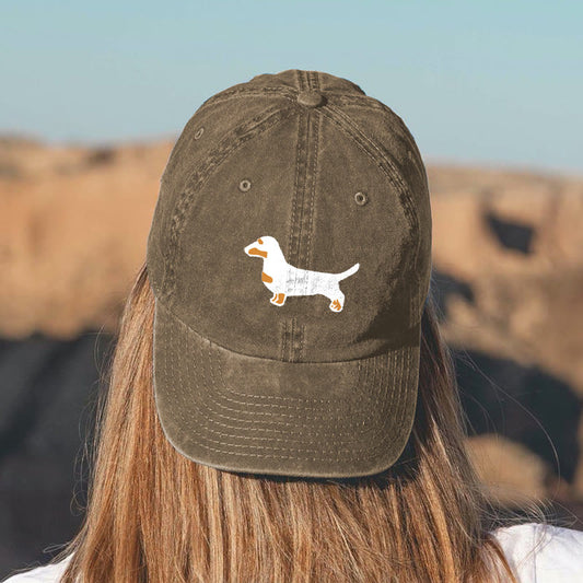 Dachshund Print Washed Baseball Cap - Khaki - one size - image 1