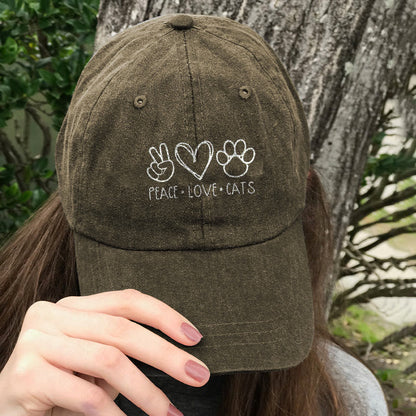 Peace Love Cats Print Washed Baseball Cap - Khaki - one size - image 1