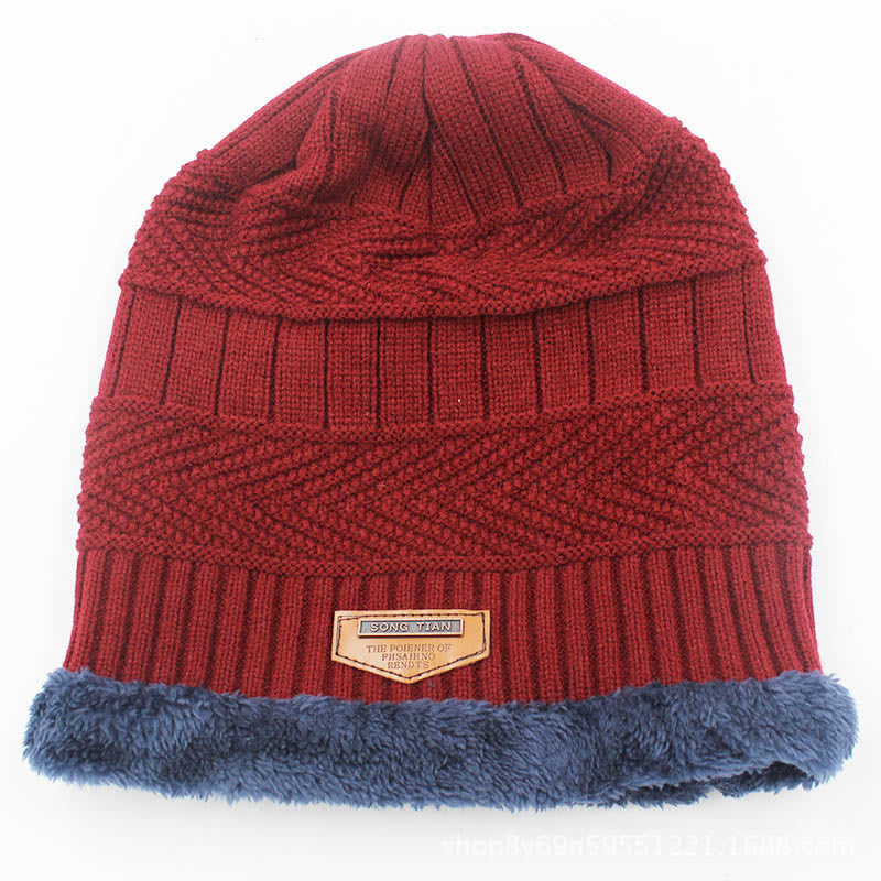 Wool Thick Fleece Knitted Hat - Wine - one size - image 6