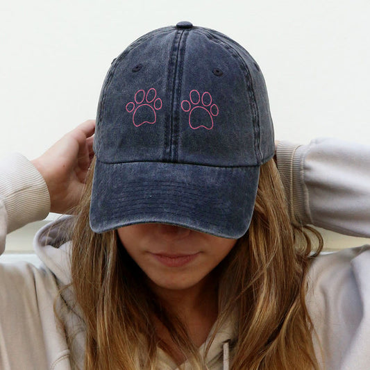 Funny And Cute Cat Paw Print Washed Cap - Blue - one size - image 1