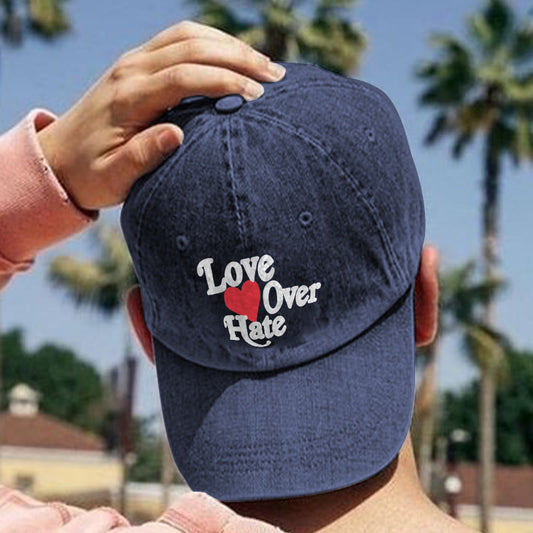 Love Over Hate Print Washed Cap - Navy Blue - one size - image 1