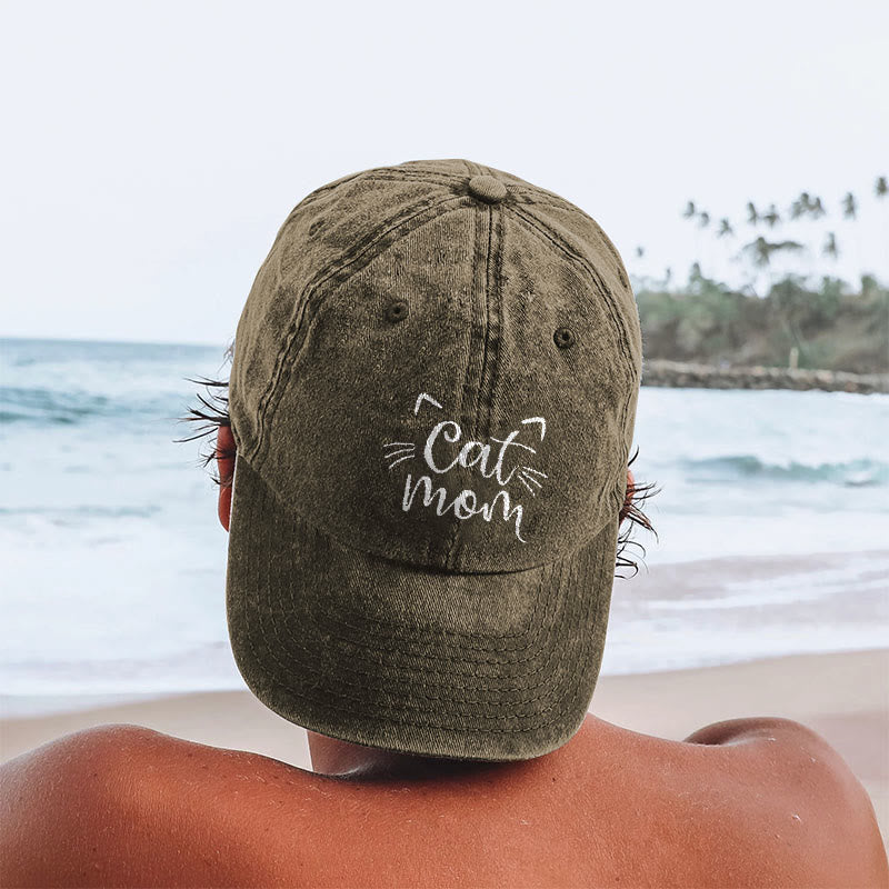 Cat Mom Print Washed Cap - Khaki - One size - image 2
