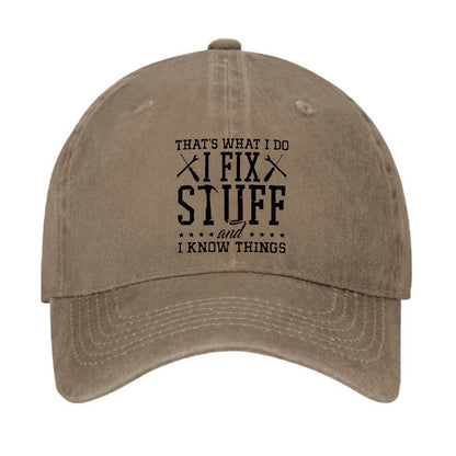 That's What I Do I Fix Stuff And I Know Things Hat - Khaki - one size - image 2