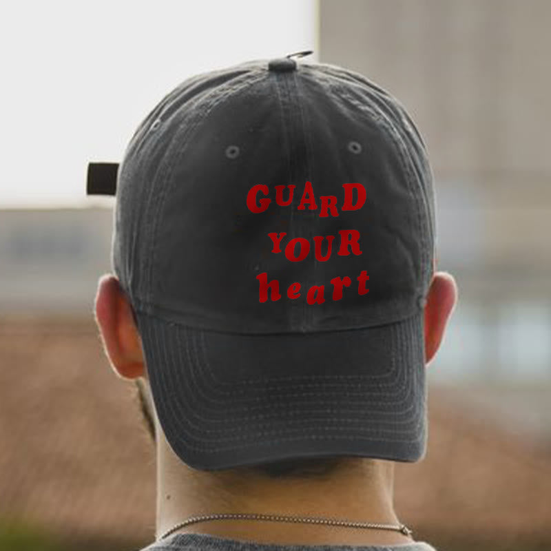 Guard Your Heart Print Washed Cap - Black - one size - image 2