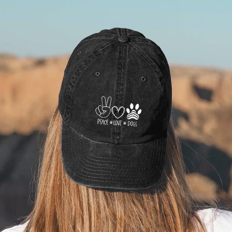 Peace Love Dogs Print Washed Baseball Cap - Black - one size - image 1