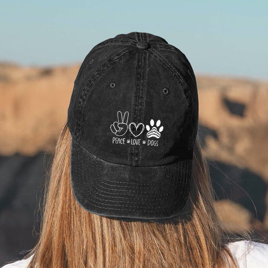 Peace Love Dogs Print Washed Baseball Cap - Black - one size - image 1
