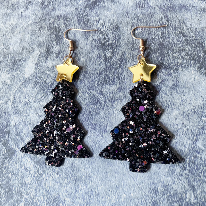 Women's Shiny Christmas Tree Fashion Earrings - Black - one size - image 3