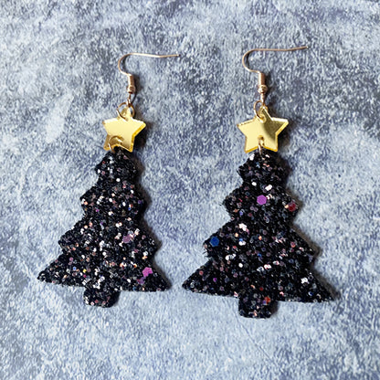 Women's Shiny Christmas Tree Fashion Earrings - Black - one size - image 3